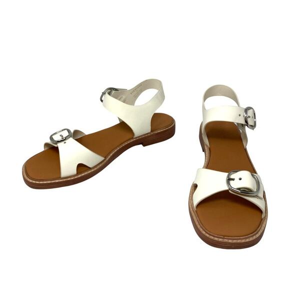 EVERLANE The Twin Buckle Sandal White Adjustable Flat Heel Leather 5.5 NEW - Picture 3 of 7